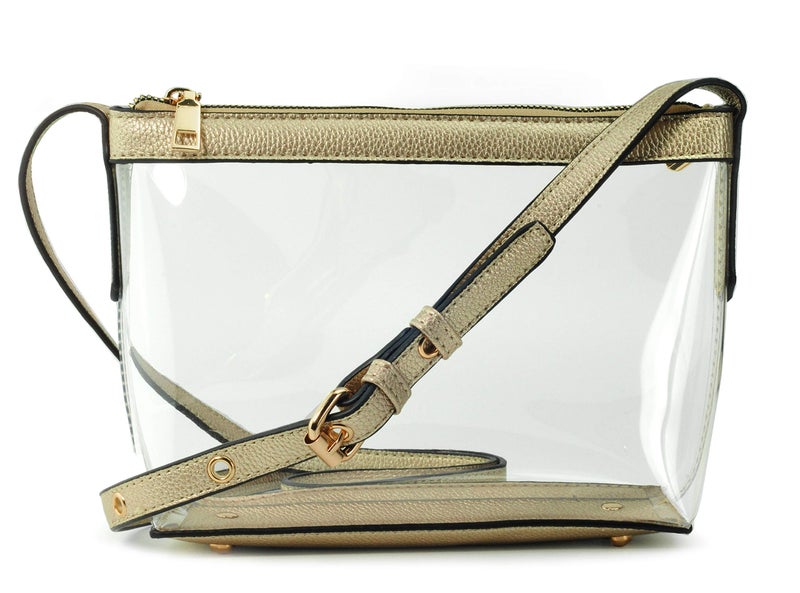 Hoxis Clear Zipper Cross Body Bag with Vegan Leather Trim (Light Gold) Small - Image 1